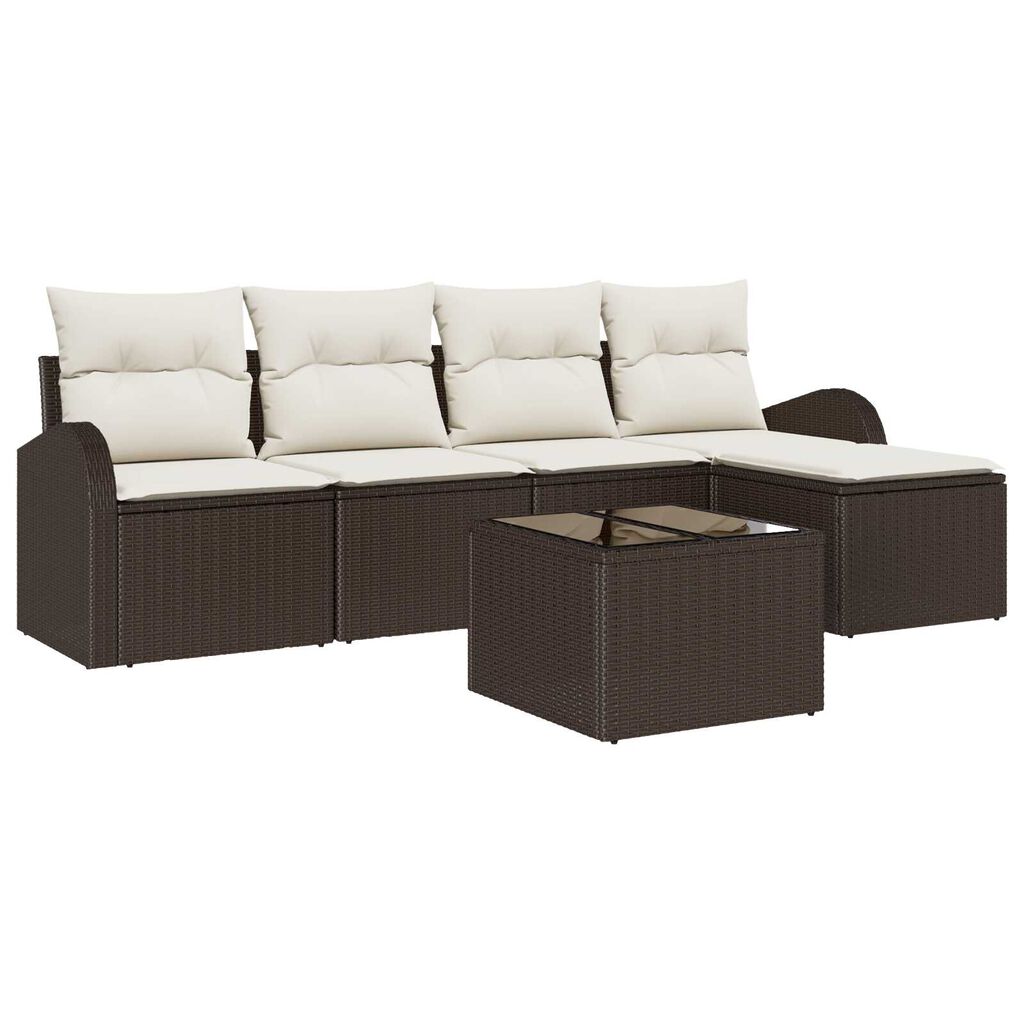 vidaXL Σετ Καναπέ Κήπου με μαξιλάρι 6 pcs Καφέ Πολυ ράταν