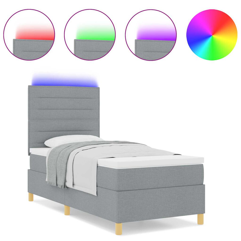 vidaXL κρεβάτι με ψάθινη βάση και στρώμα & LED ανοιχτό γκρι 100x200 εκ