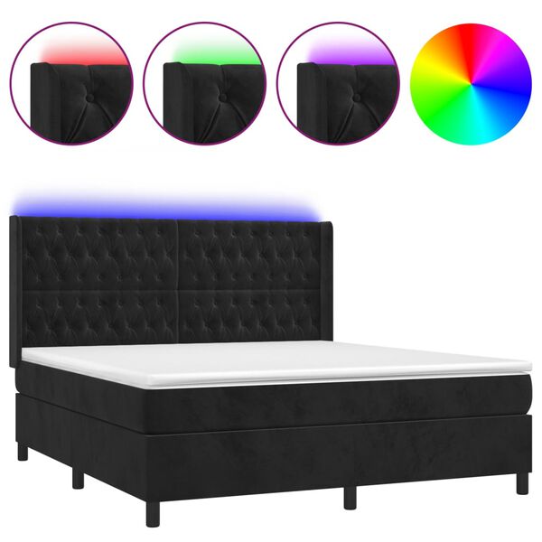 vidaXL &Kappa;&rho;&epsilon;&beta;ά&tau;&iota; Boxspring &mu;&epsilon; &Sigma;&tau;&rho;ώ&mu;&alpha; & LED &Mu;&alpha;ύ&rho;&omicron; 160x200 &epsilon;&kappa;. &Beta;&epsilon;&lambda;&omicron;ύ&delta;&iota;&nu;&omicron;