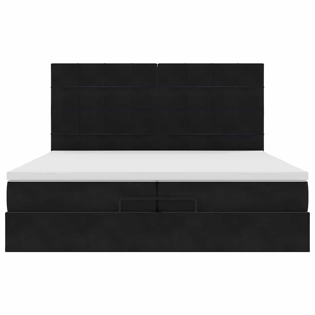 vidaXL Οθωμανικό κρεβάτι με στρώματα & LEDs Μαύρο 200x200cm Velvet