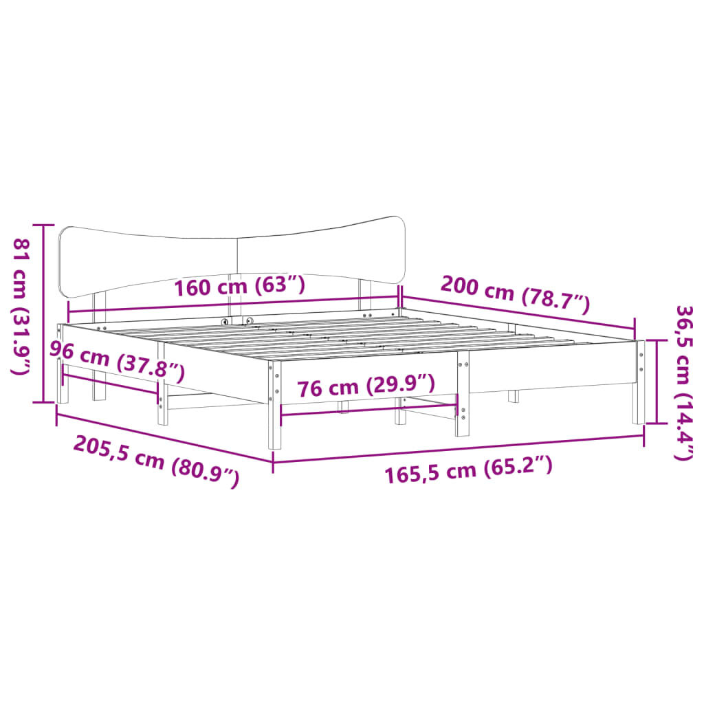 vidaXL Σκελετός Κρεβ. Χωρίς Στρώμα Λευκό 160x200 εκ Μασίφ Πεύκο
