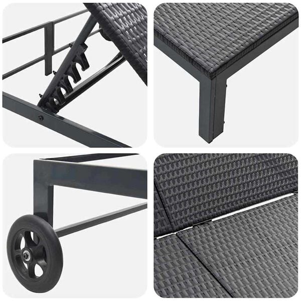 vidaXL Ήλιο-κρεβάτι 2-πρόσωπο Μαύρο 115 x 206 x 75εκ συνθετικό ρατάν