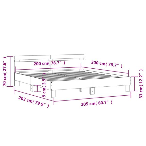vidaXL Πλαίσιο Κρεβατιού με Κεφαλάρι Γκρι Sonoma 200x200εκ. Επεξ. Ξύλο