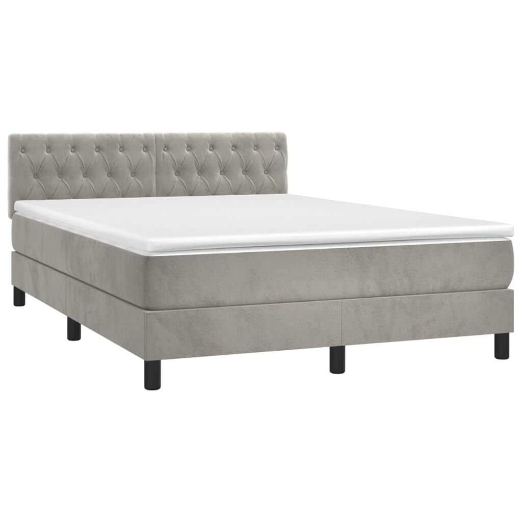 vidaXL Κρεβάτι Boxspring με Στρώμα Ανοιχτό Γκρι 140x190 εκ. Βελούδινο