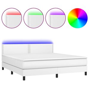 vidaXL Κρεβάτι Boxspring με Στρώμα & LED Λευκό 160x200 εκ. Συνθ. Δέρμα