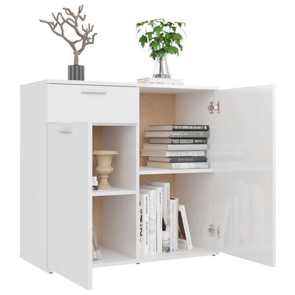 vidaXL Ντουλάπι με Συρτάρι Γυαλιστερό Λευκό 80x36x75 εκ. Επεξ. Ξύλο