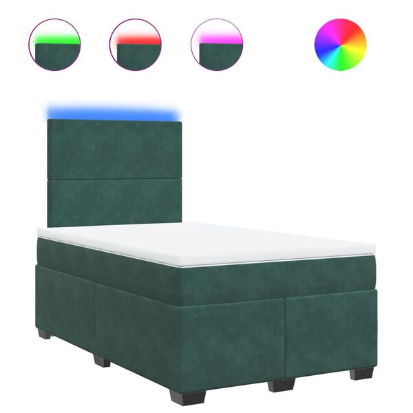 vidaXL Κρεβάτι Boxspring με Στρώμα Σκούρο Πράσινο 120x190εκ. Βελούδινο