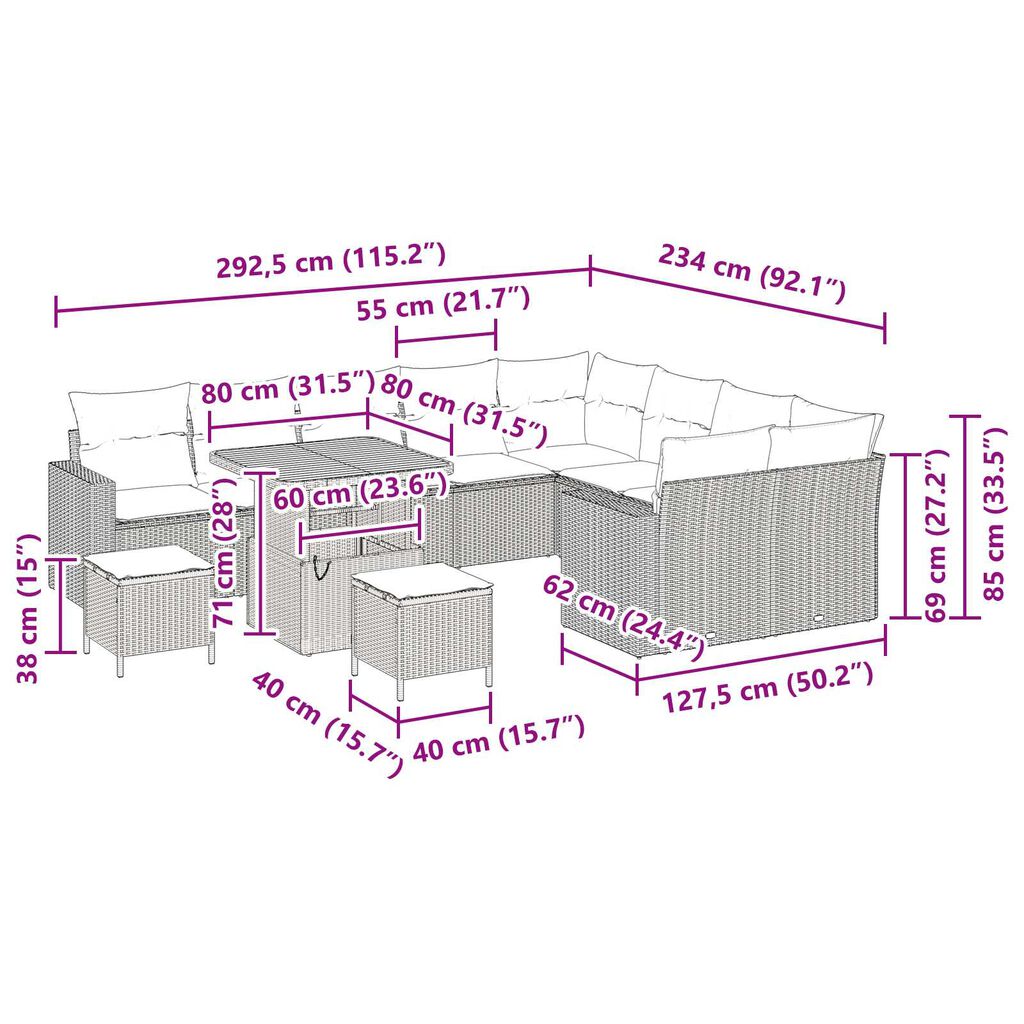 vidaXL Σετ Καναπέ Κήπου 12 pcs Μαύρο συνθετικό ρατάν