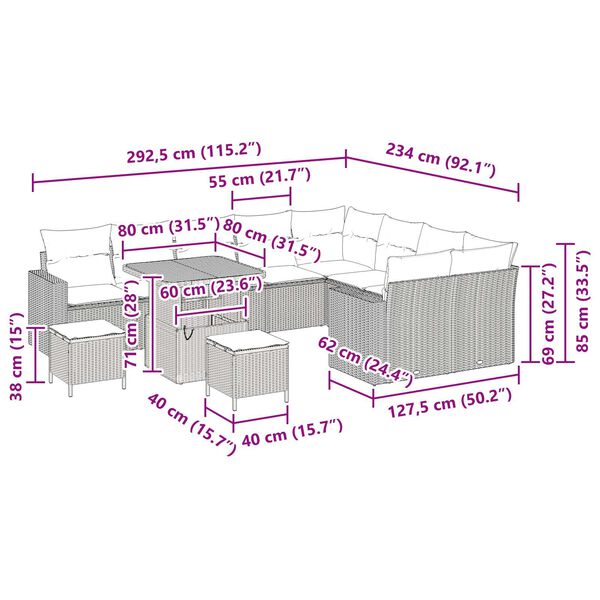vidaXL Σετ Καναπέ Κήπου 12 pcs Μαύρο συνθετικό ρατάν