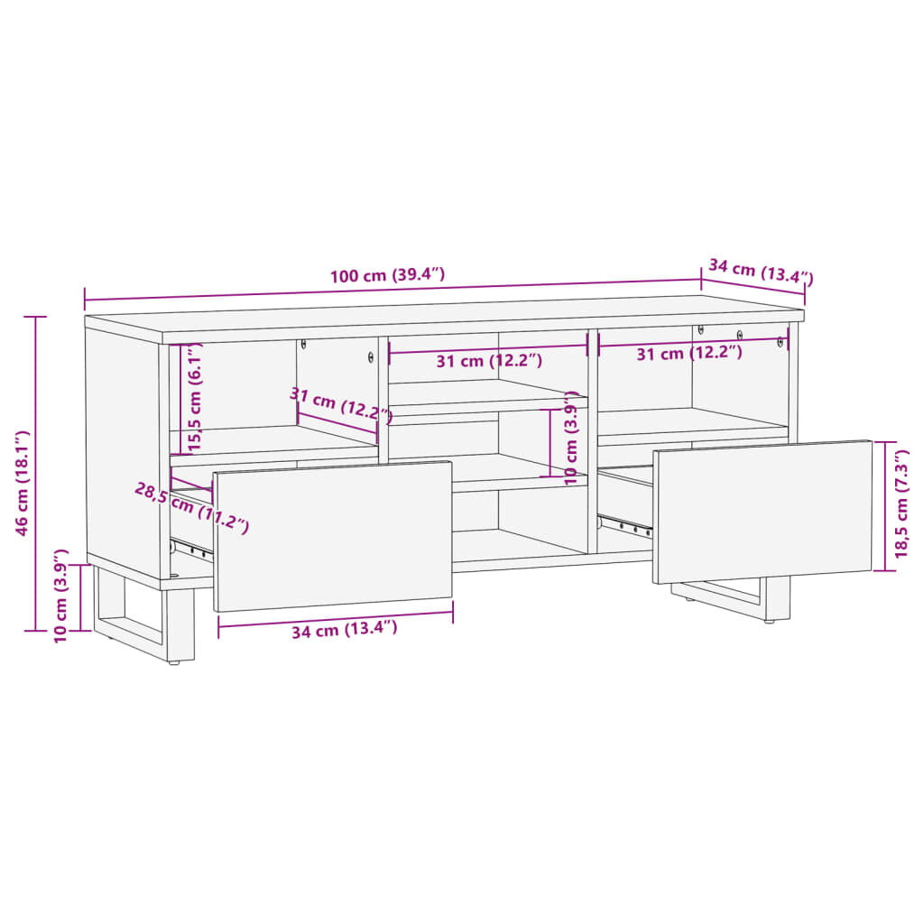 vidaXL Έπιπλο Τηλεόρασης 100x34x46 εκ. από Μασίφ Ξύλο Ακακίας