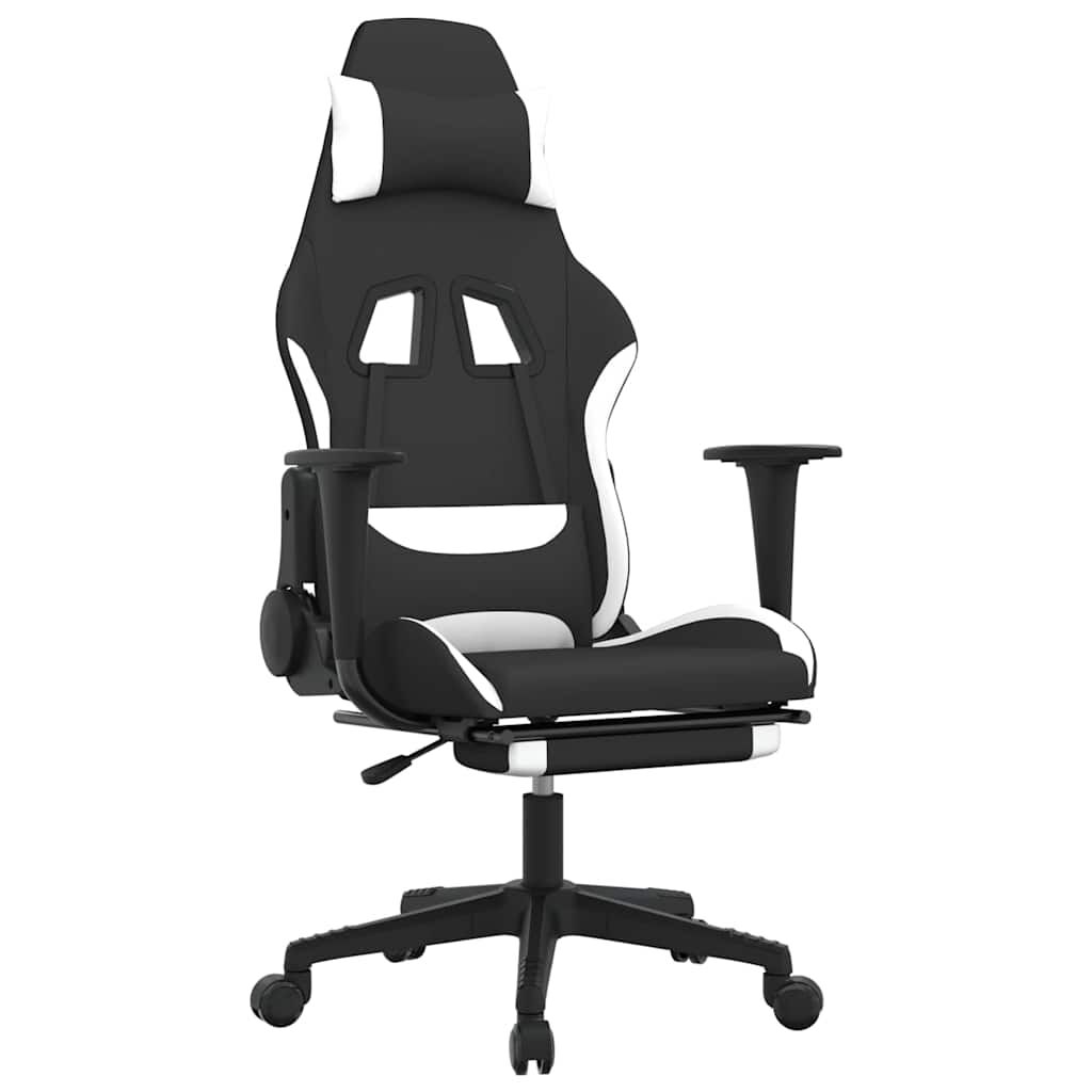 vidaXL Καρέκλα Μασάζ Gaming Μαύρη/Λευκή Ύφασμα με Υποπόδιο