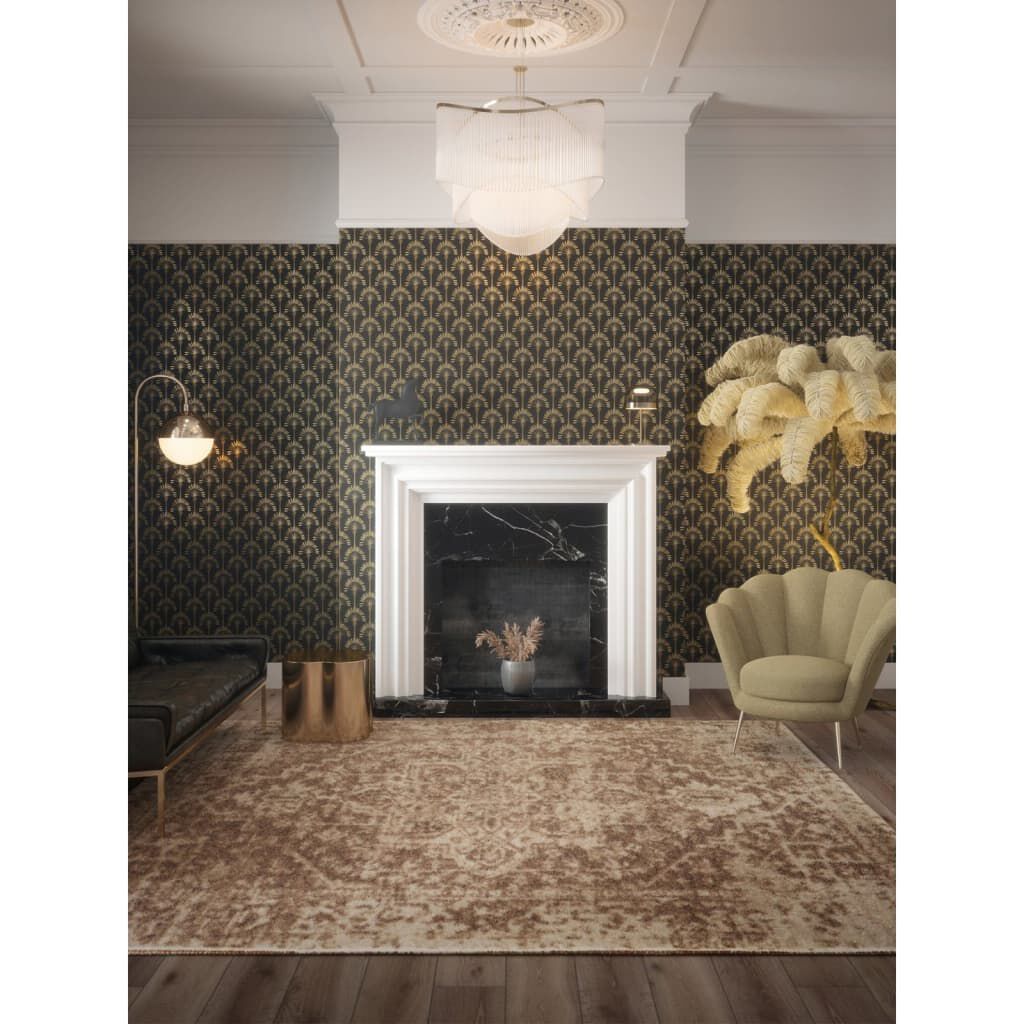 DUTCH WALLCOVERINGS Ταπετσαρία Τοίχου Palm Palace Μαύρη και Χρυσή
