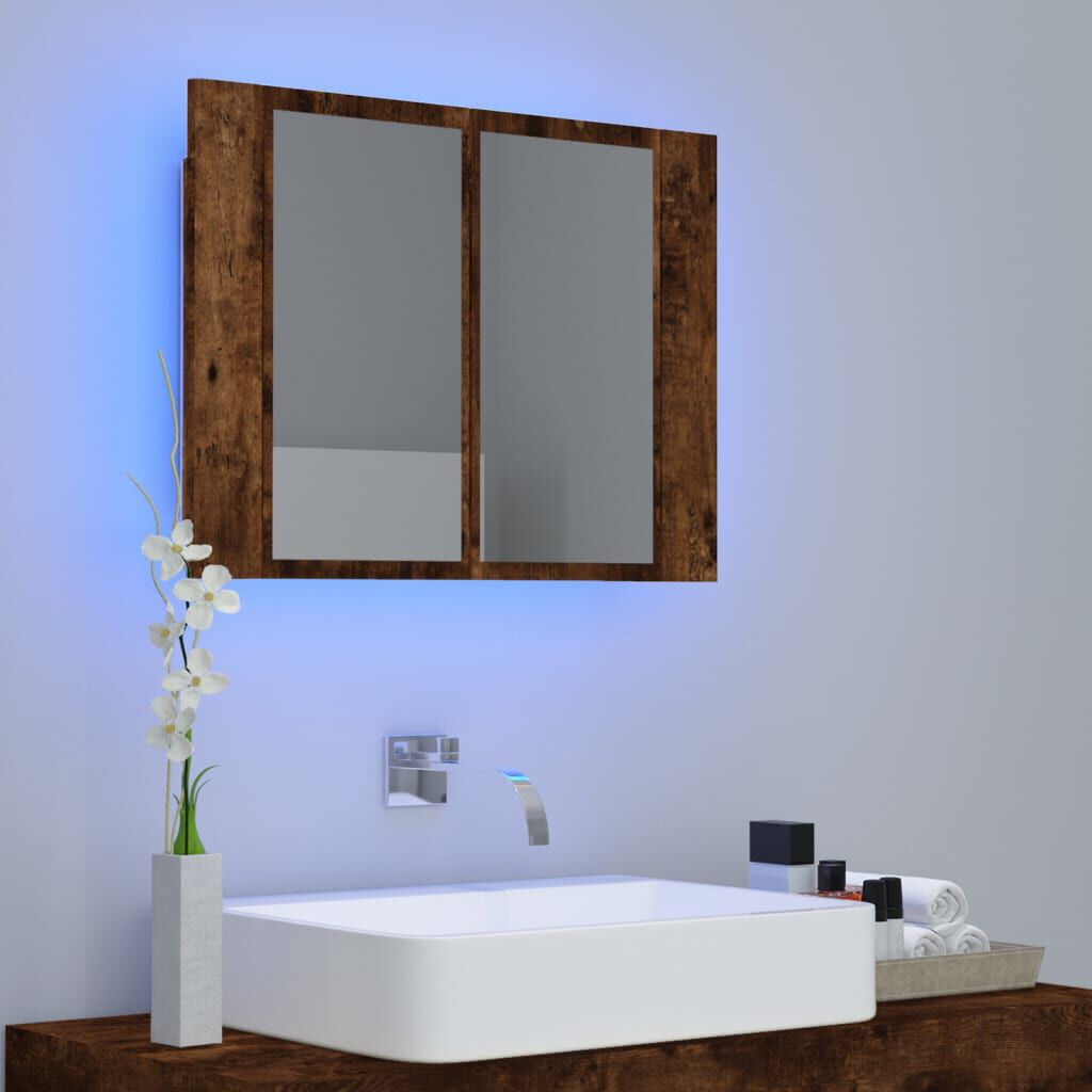 vidaXL Έπιπλο Καθρέφτη με LED Καπνιστή Δρυς 60x12x45 εκ. Επεξ. Ξύλο