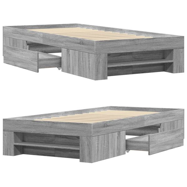 vidaXL Πλαίσιο Κρεβατιού Γκρι Sonoma 75x190 εκ. Επεξεργασμένο Ξύλο