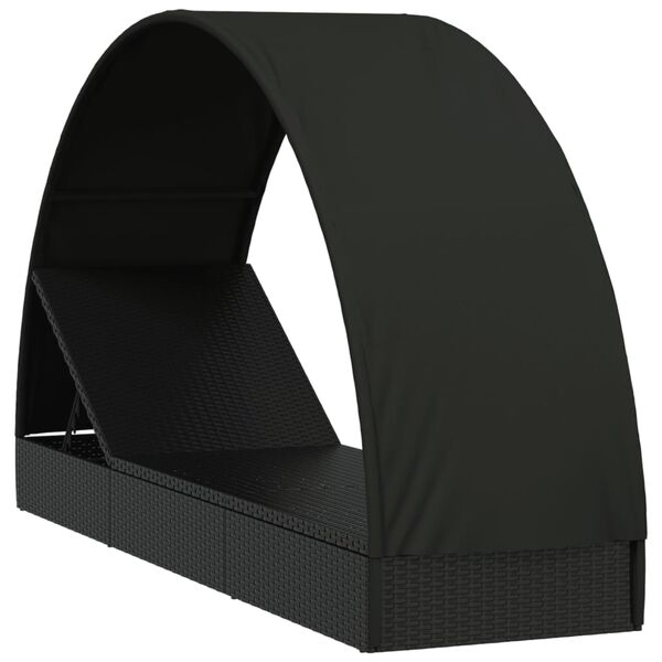 vidaXL Ξαπλώστρα Στρογγυλή Οροφή Μαύρη 211 x 57 x 140 εκ. Συνθ. Ρατάν