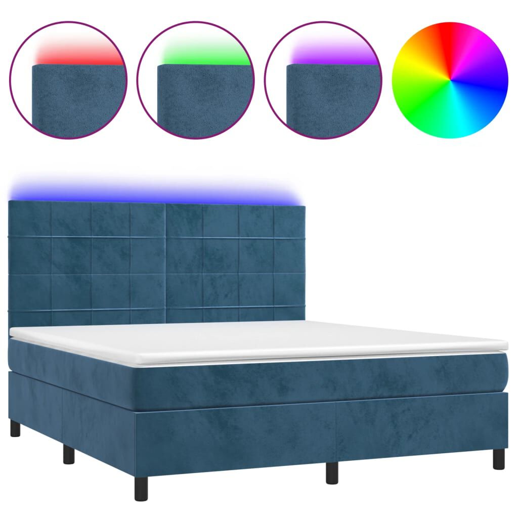 vidaXL Κρεβάτι Boxspring με Στρώμα & LED Σκ. Μπλε 160x200εκ. Βελούδινο