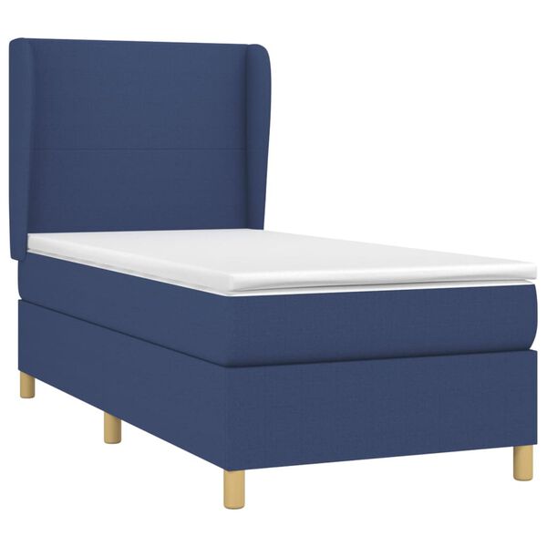 vidaXL Κρεβάτι Boxspring με Στρώμα Μπλε 90x190 εκ.Υφασμάτινο