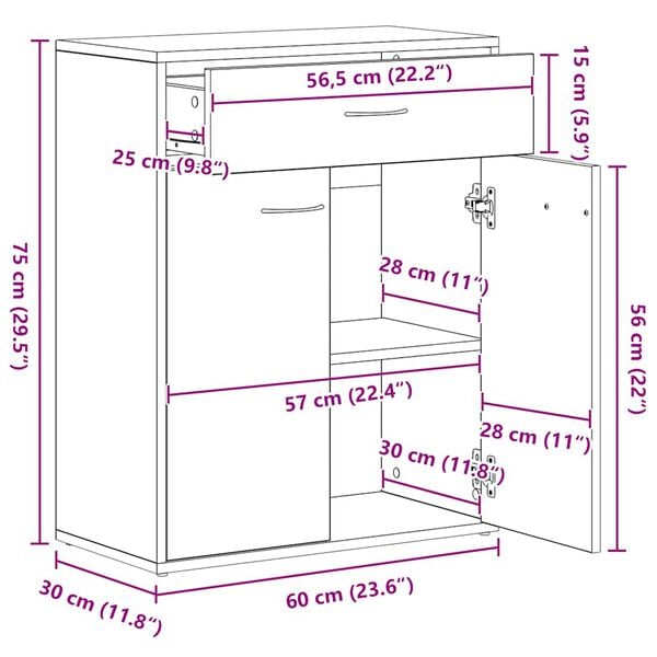 vidaXL Μπουφές Καφέ Δρυς 60x30x75 εκ. από Επεξεργασμένο Ξύλο