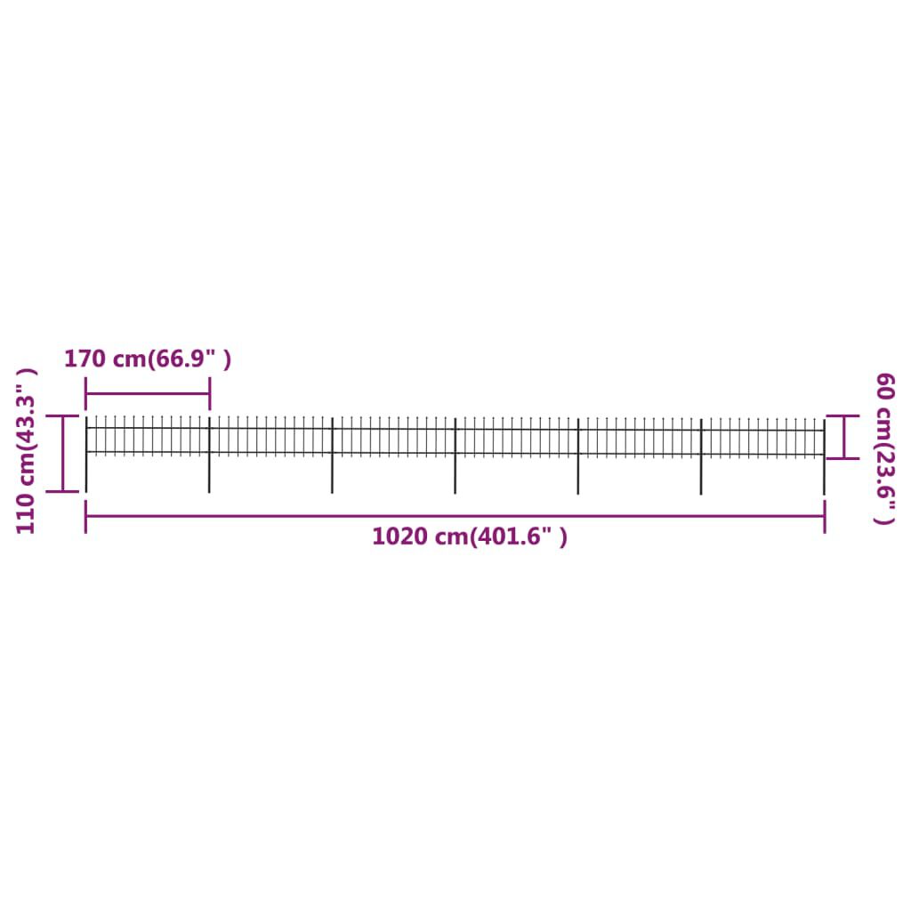 vidaXL Κάγκελα Περίφραξης με Λόγχες Μαύρα 10,2 x 0,6 μ. από Χάλυβα