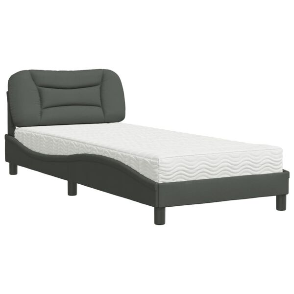 vidaXL Κρεβάτι με Στρώμα Σκούρο Γκρι 90x190 εκ. Υφασμάτινο