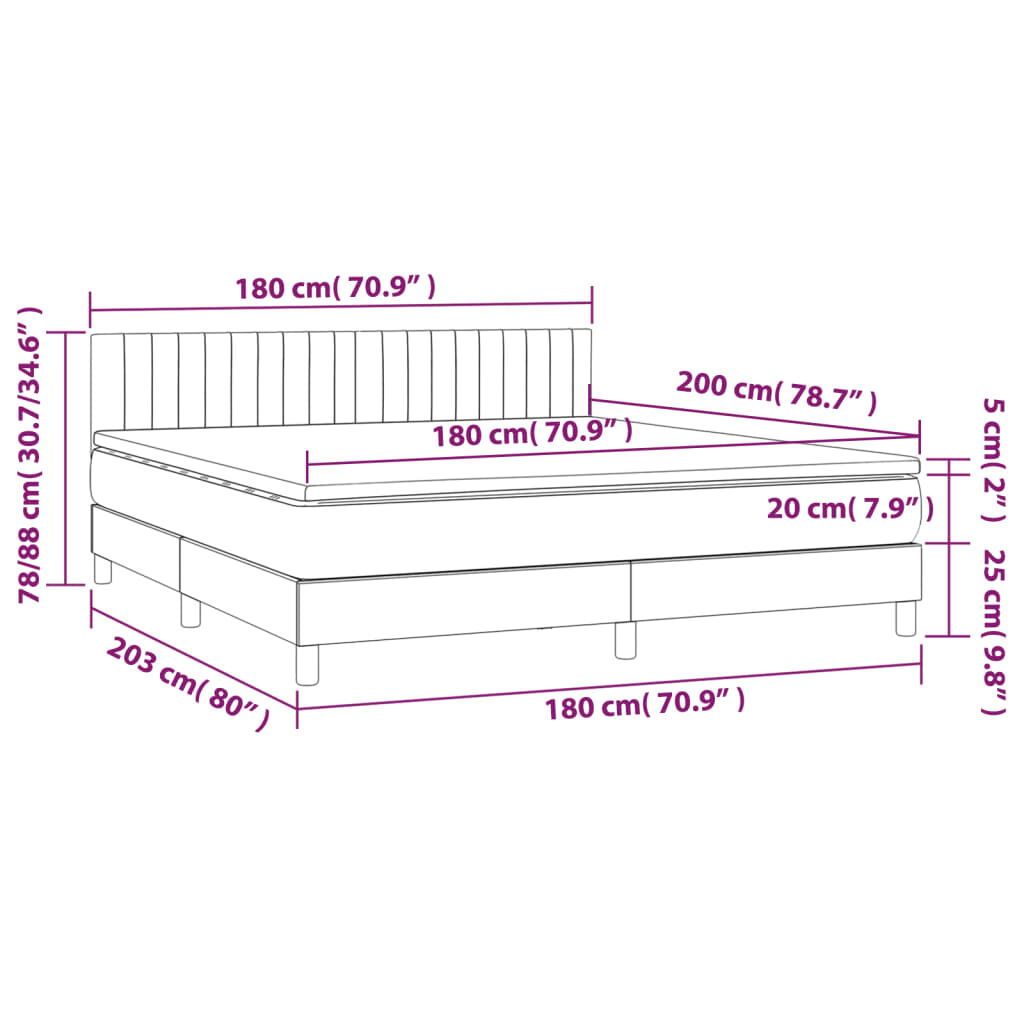 vidaXL Κρεβάτι Boxspring με Στρώμα & LED Ροζ 180x200 εκ. Βελούδινο