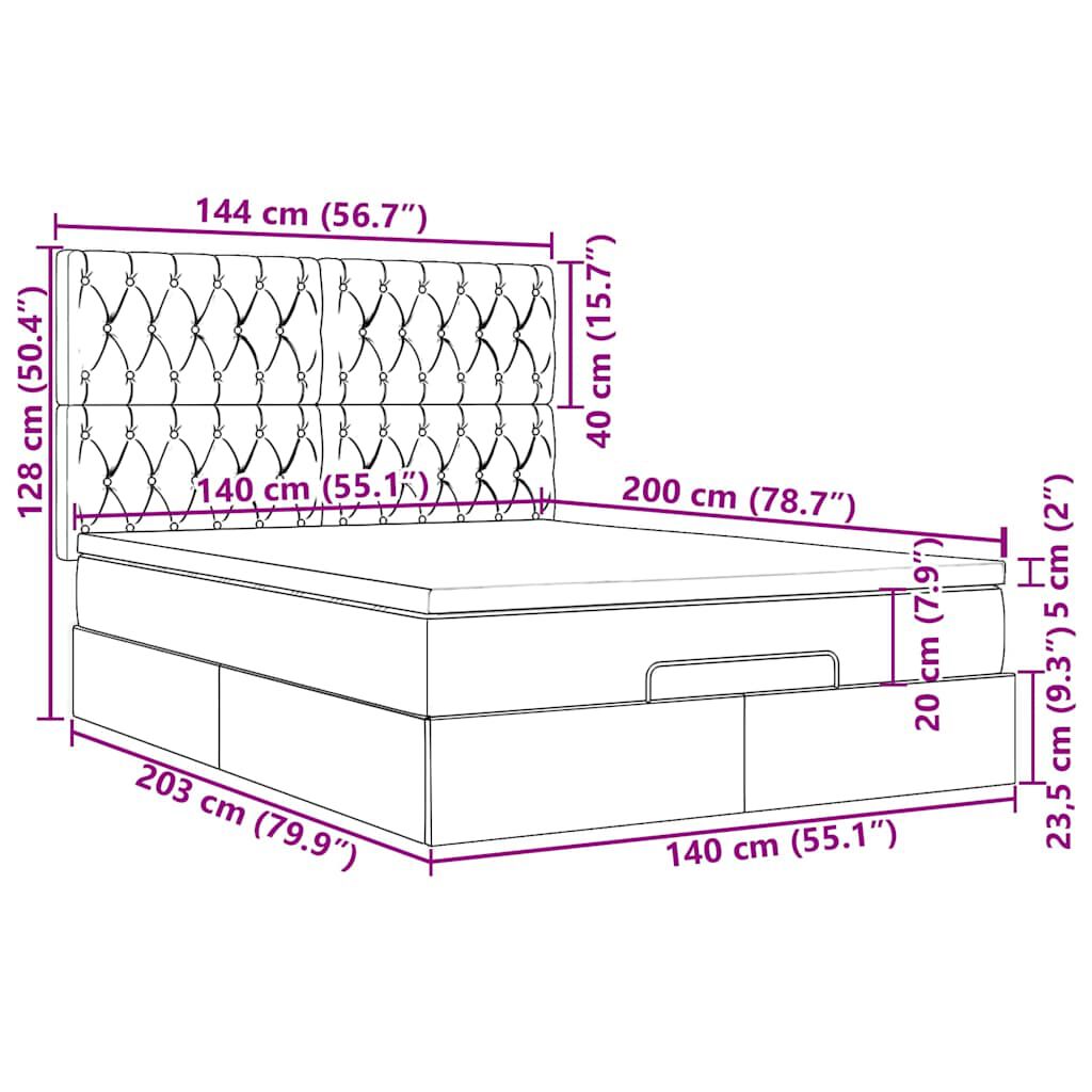 vidaXL Οθωμανικό κρεβάτι με στρώμα & LEDs Μαύρο 140x200 cm Ύφασμα