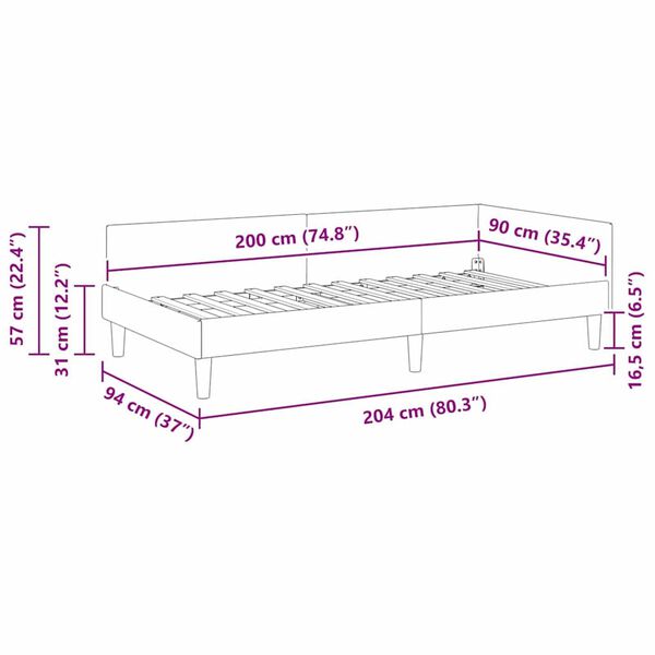 vidaXL Πλαϊνό Κρεβάτι Μπορντό 90 x 200 cm Βελούδο και Στιβαρή ξυλεία