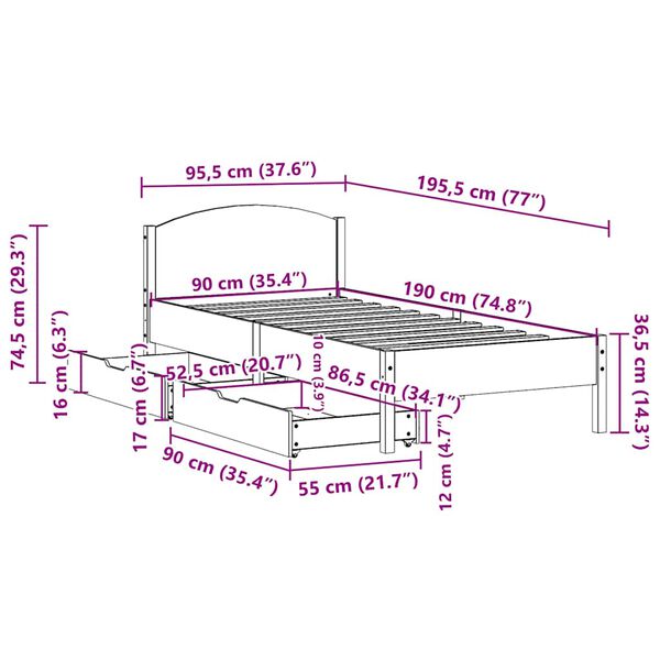 vidaXL Σκελετός Κρεβ. Χωρίς Στρώμα Λευκό 90x190 εκ Μασίφ Πεύκο