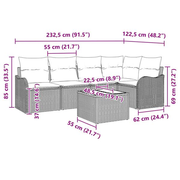 vidaXL Σετ Καναπέ Κήπου με μαξιλάρι 6 pcs Μπεζ Πολυ ράταν