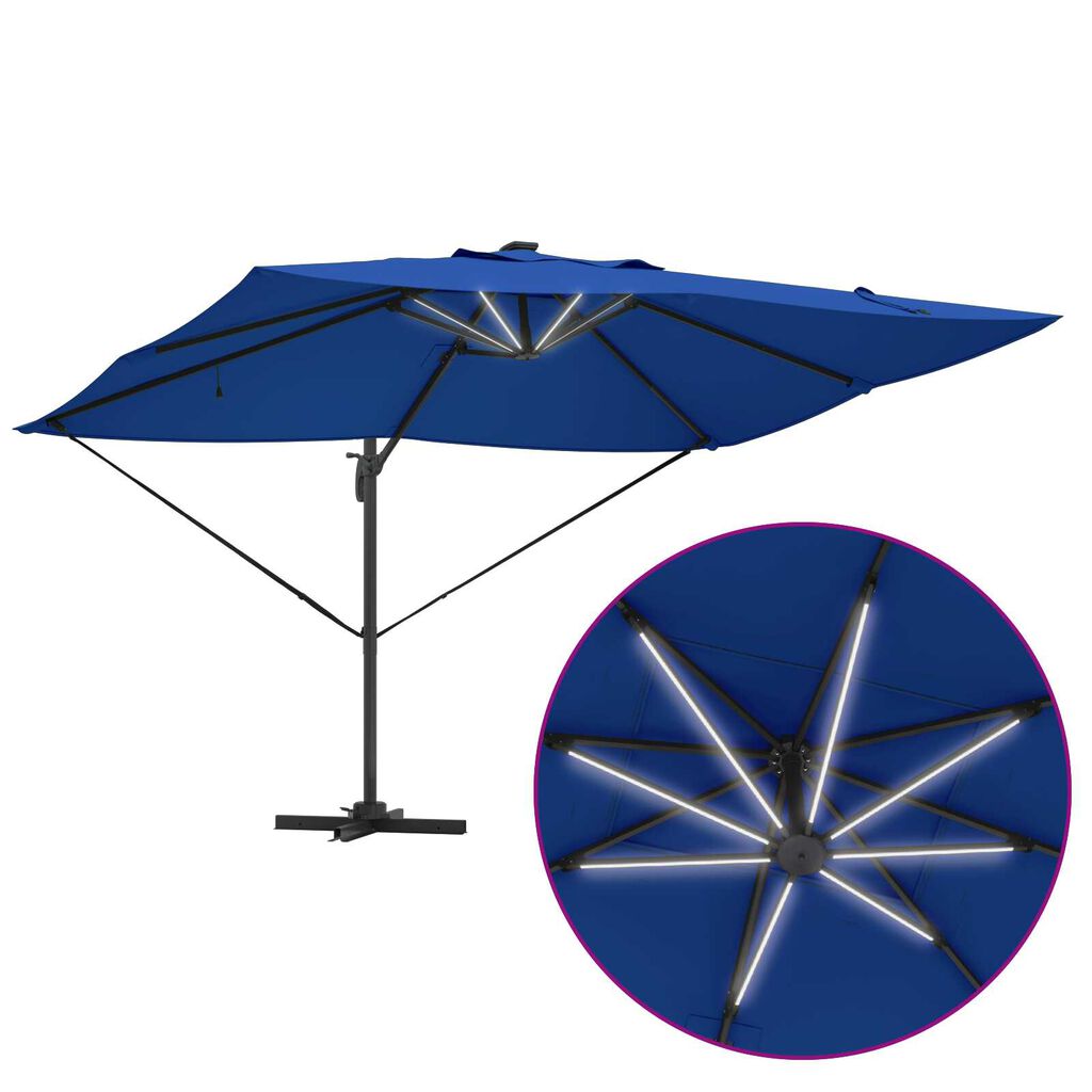 vidaXL Ρώμη Ομπρέλα Βραχίονα με LEDs Azure Μπλε 352x251x265 εκ. Αλουμίνιο