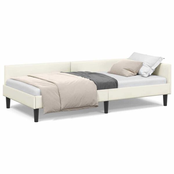 vidaXL Πλαϊνό Κρεβάτι Κρεμ 100 x 200 cm Βελούδο και Στιβαρή ξυλεία