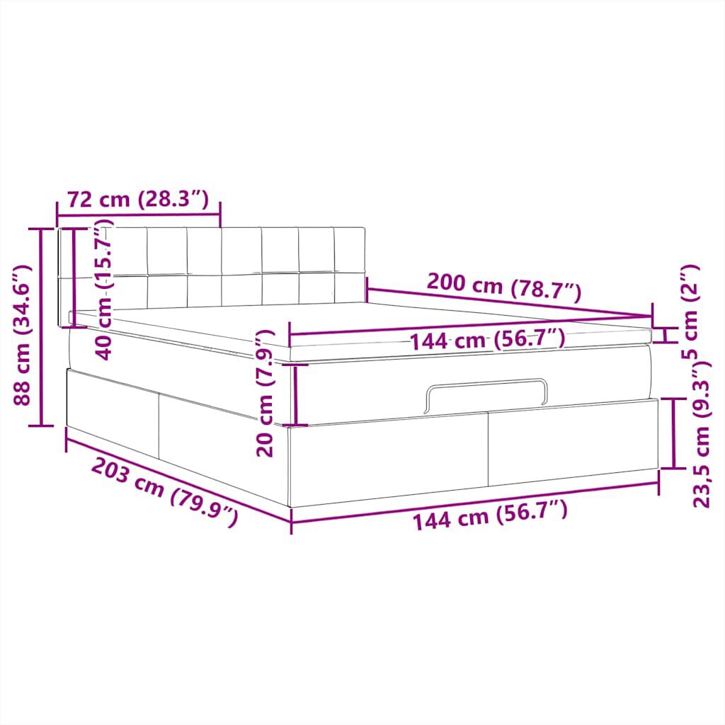 vidaXL Οθωμανικό κρεβάτι με στρώμα & LEDs Cream 140x200 cm Ύφασμα