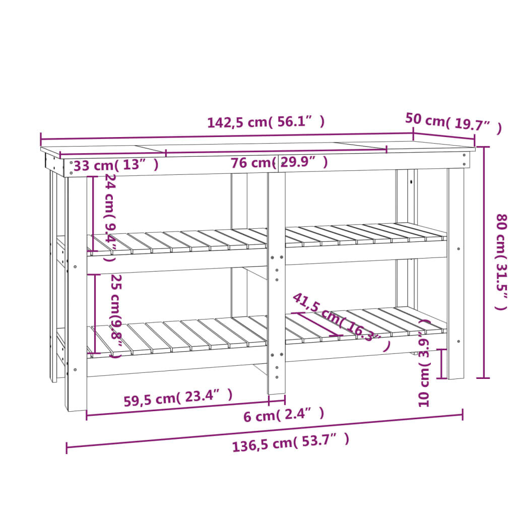 vidaXL Πάγκος Εργασίας Γκρι 142,5 x 50 x 80 εκ. από Μασίφ Ξύλο Πεύκου
