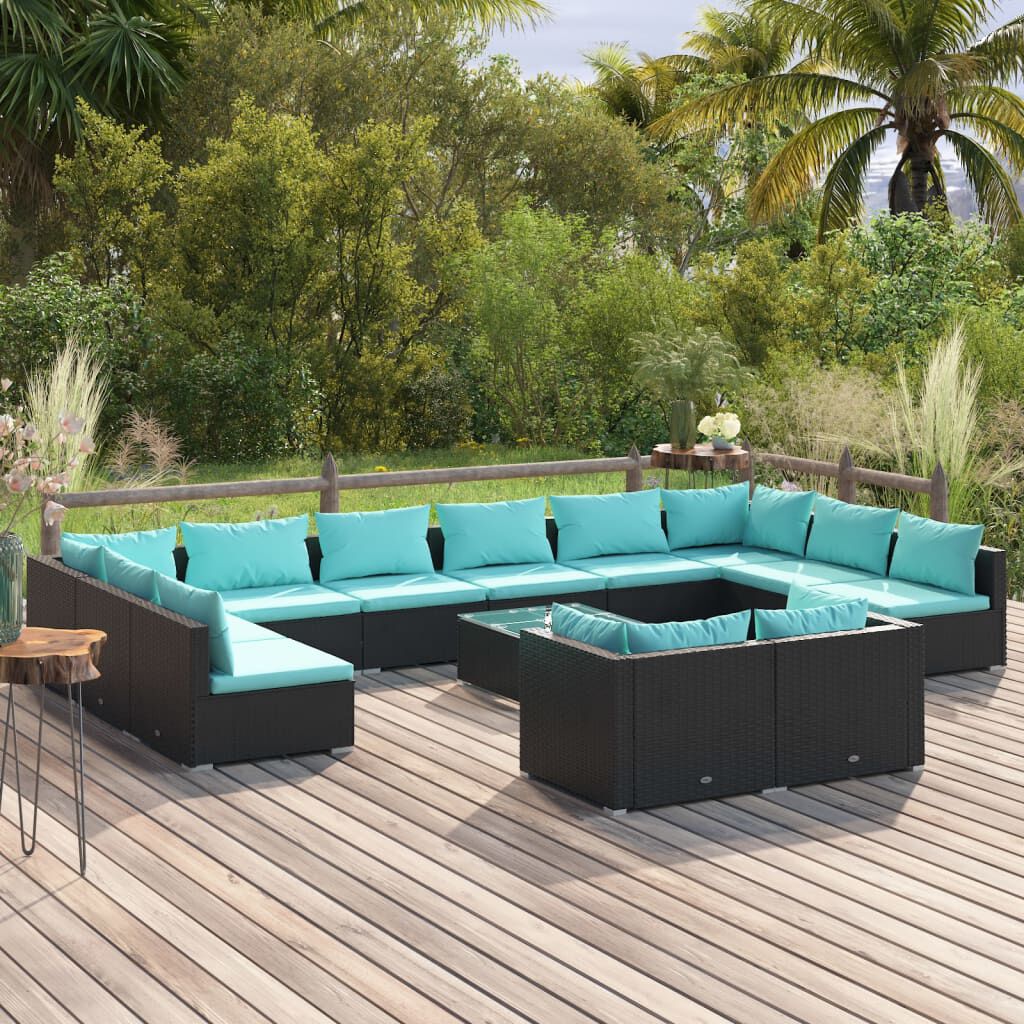 vidaXL Σαλόνι Κήπου Σετ 13 Τεμαχίων Μαύρο Συνθετικό Ρατάν με Μαξιλάρια