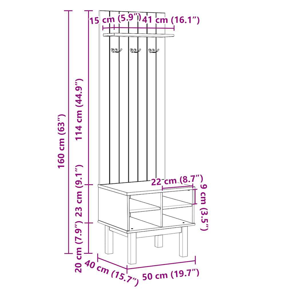 vidaXL Έπιπλο χωλ OTTA 50x40x160 εκ. Μασίφ Ξύλο Πεύκου