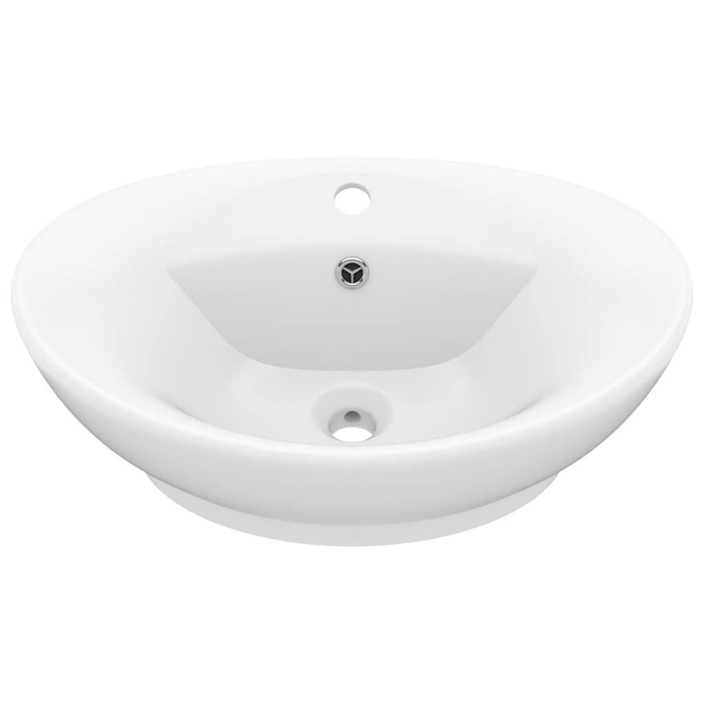 vidaXL Νιπτήρας με Υπερχείλιση Οβάλ Λευκό Ματ 58,5x39 εκ. Κεραμικός