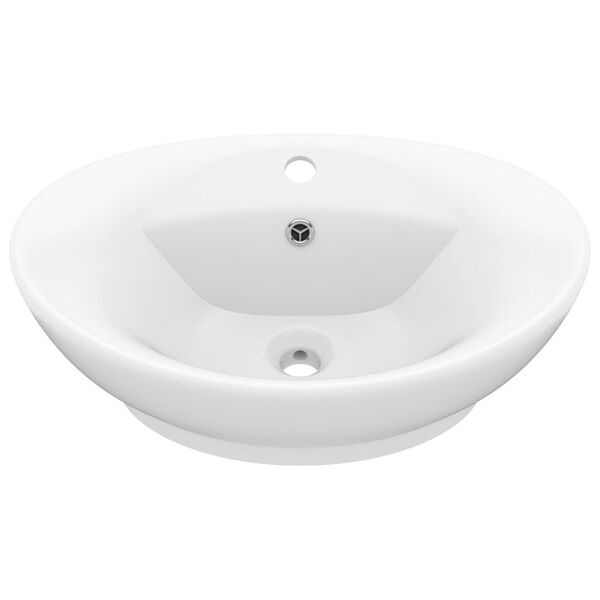 vidaXL Νιπτήρας με Υπερχείλιση Οβάλ Λευκό Ματ 58,5x39 εκ. Κεραμικός