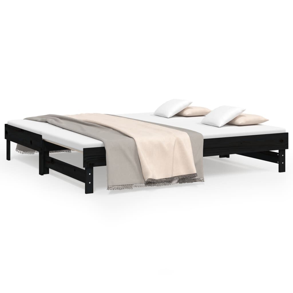 vidaXL Καναπές Κρεβάτι Συρόμενος Μαύρος 2x(75x190) εκ. από Μασίφ Πεύκο