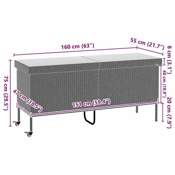 vidaXL Κουτί Αποθήκευσης Κήπου με Ρόδες 160x55x75 εκ. Συνθετικό Ρατάν