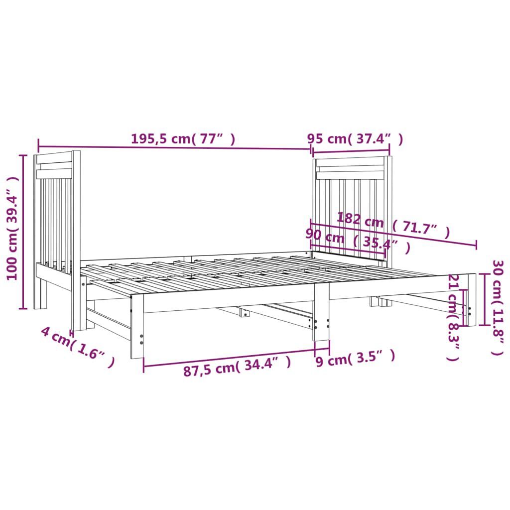 vidaXL Καναπές Κρεβάτι Συρόμενος 2x(90x190) εκ. Μασίφ Ξύλο Πεύκου