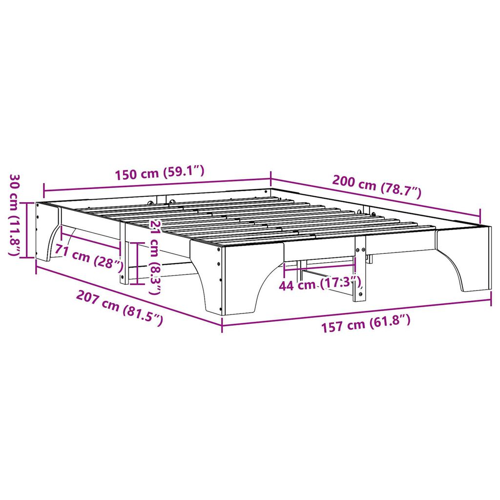 vidaXL Κρεβάτι Λευκό Ξύλο 150 x 200 cm Μινιμαλιστικό Ξύλινο Κρεβάτι