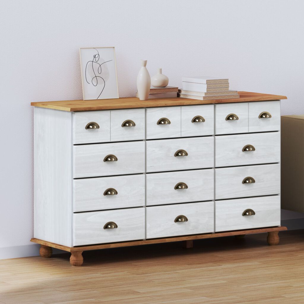 vidaXL Συρταριέρα 'ASKIM' Λευκή 79x40x133.5 cm Στερεό Ξύλο Πεύκου