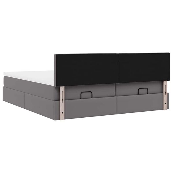 vidaXL Οθωμανικό κρεβάτι με στρώματα & LEDs Γκρι Faux Leather