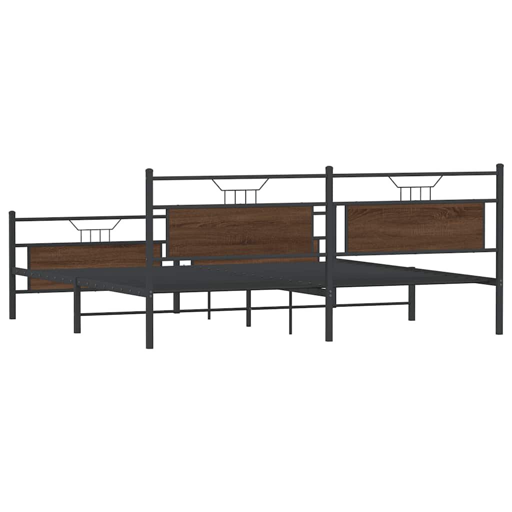 vidaXL Σκελετός Κρεβ. Χωρίς Στρώμα Καφέ Δρυς 193x203 εκ. Μεταλλικό