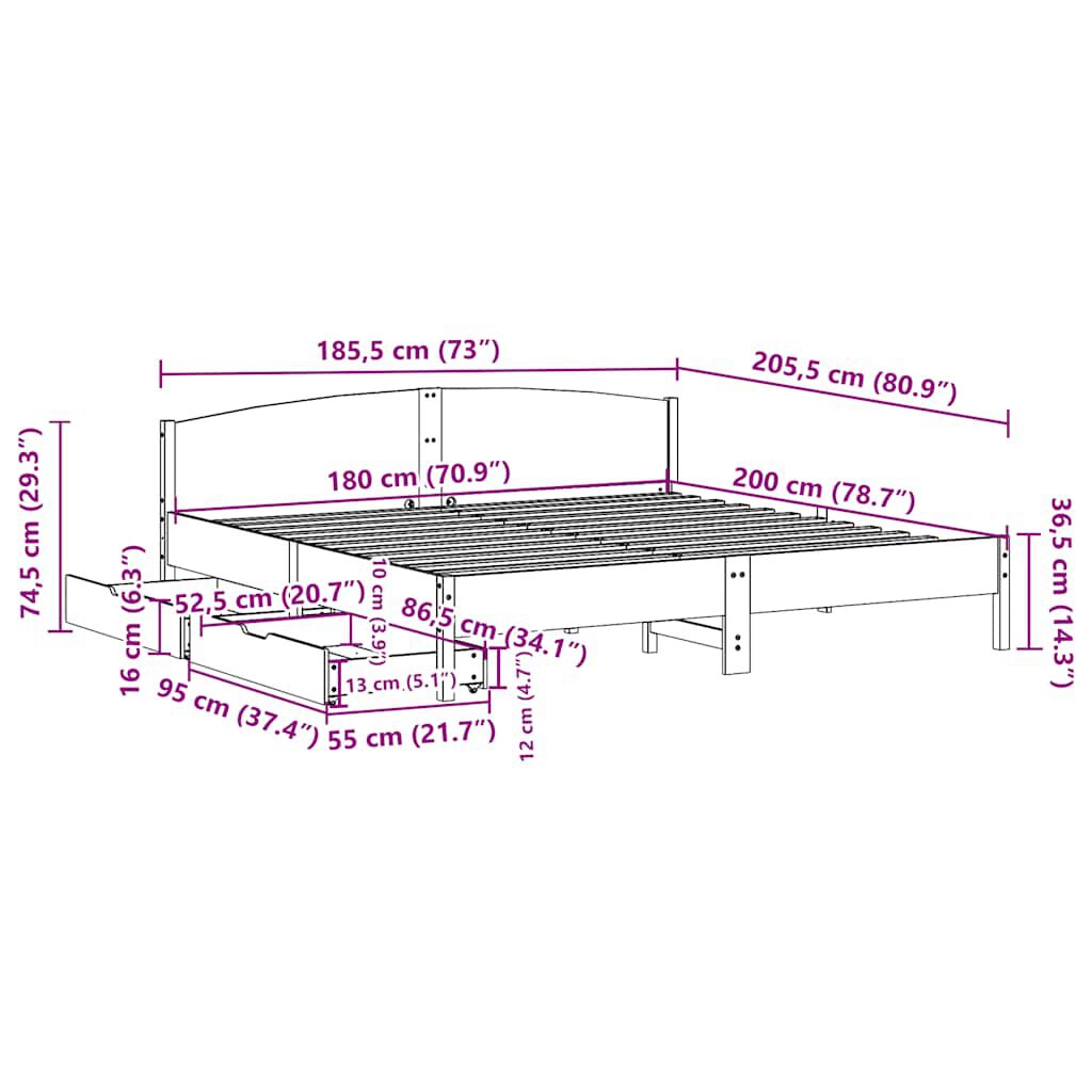 vidaXL Σκελετός Κρεβ. Χωρίς Στρώμα Λευκό 180x200 εκ Μασίφ Πεύκο