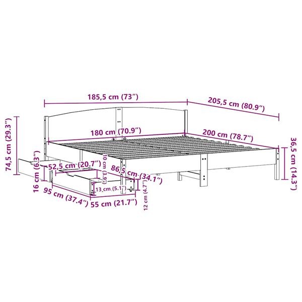 vidaXL Σκελετός Κρεβ. Χωρίς Στρώμα Λευκό 180x200 εκ Μασίφ Πεύκο