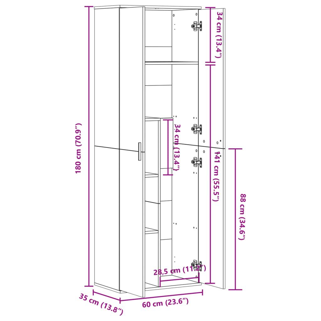 vidaXL Ντουλάπα Μαύρη 60 x 35 x 180 εκ. από Επεξ. Ξύλο