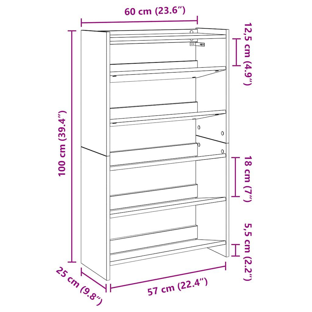 Ράφι παπουτσιών vidaXL Παλιό ξύλο 60x25x100 cm Κατασκευασμένο ξύλο