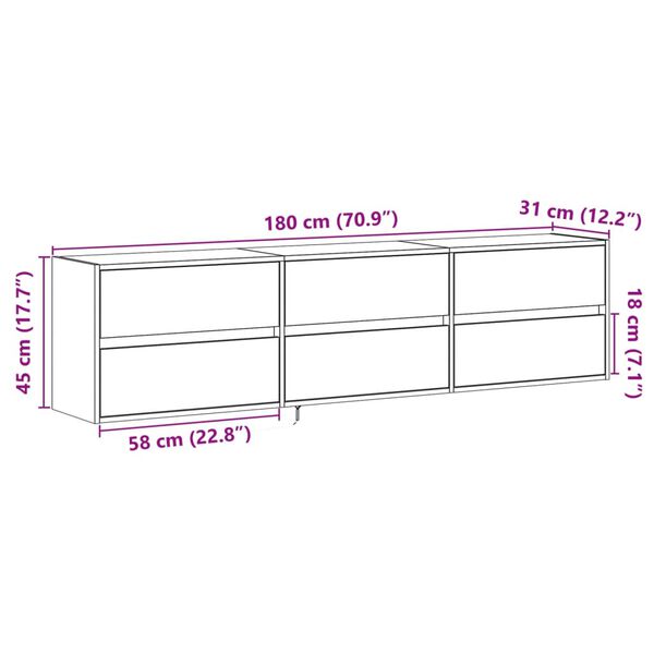 vidaXL Έπιπλο Τοίχου Τηλεόρασης με LED Λευκό 180x31x45 εκ.
