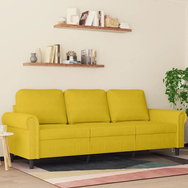 vidaXL Καναπές Τριθέσιος Κίτρινο 180 εκ. Βελούδινος
